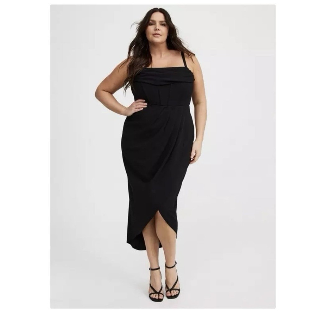 NWT Torrid Black Crepe Tulip Hem Sleeveless Cowl Neck Midi Dress Size 22 Wedding